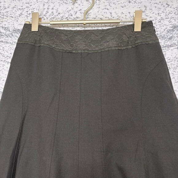 Tranork Wool Cashmere Blend Lace-Inset Flare Skirt Midi Length M - Picture 2 of 5